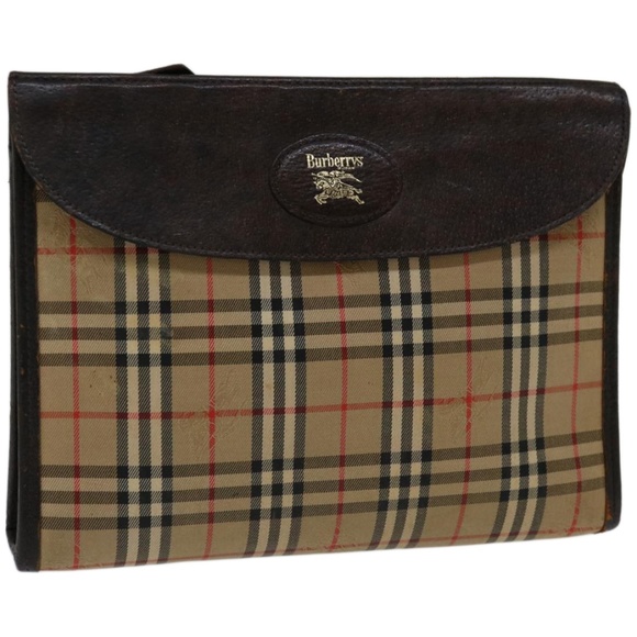 Burberrys Nova Check Clutch Bag Canvas Beige Auth bs12051 - Picture 1 of 16